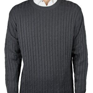 Crew Neck Cable Sweater, Charcoal Grey